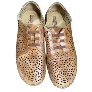 Pikolinos Womens P Vallarta Tan Leather Cutout Lace Up Wedge Shoes 38